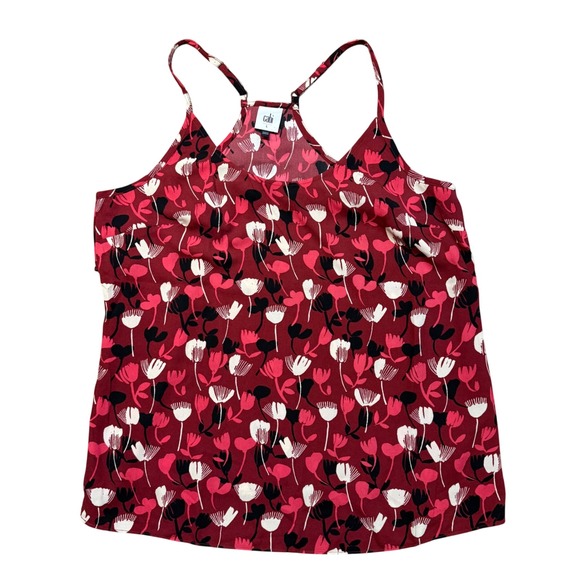 CAbi Tops - Cabi Womens Burgundy Floral Print Spaghetti Strap Tank Top Size Large